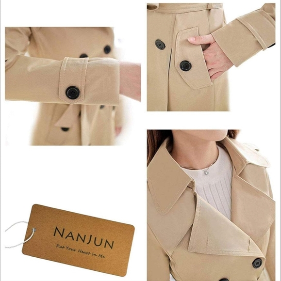 NWT Double-Breasted Waterproof Trench Coat With Belt (Khaki) - NANJUN - Picture 4 of 14